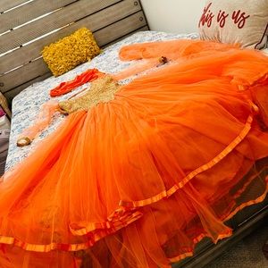 Pakistani Indian wedding party gown 3 PCs suit orange small eid outfit